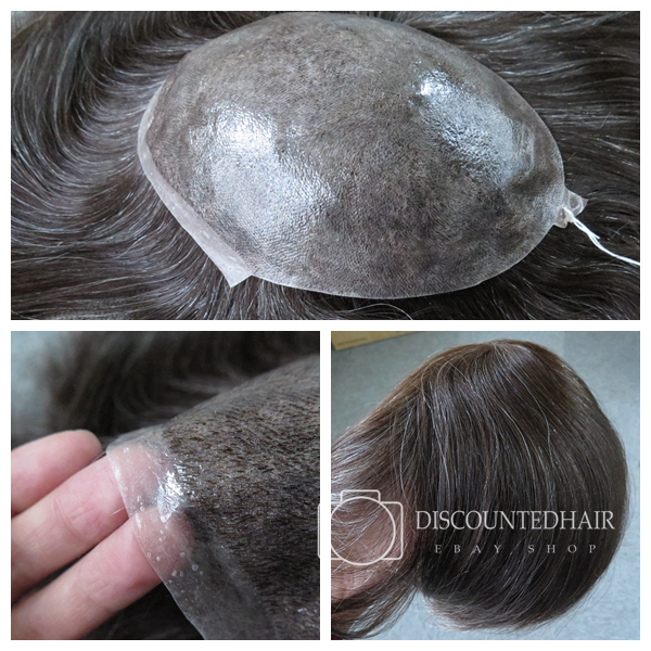 Mens Toupee Real European Hair Replacement Injection Skin Hair