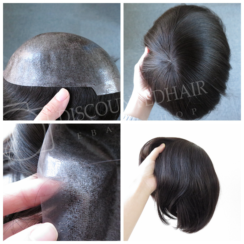 Mens Real European Hair Toupee Hair Replacement System Hairpieces