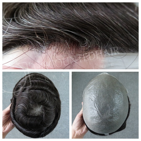 Mens Hair Replacement Natural Bio Thin Skin System Mens Hair Piece