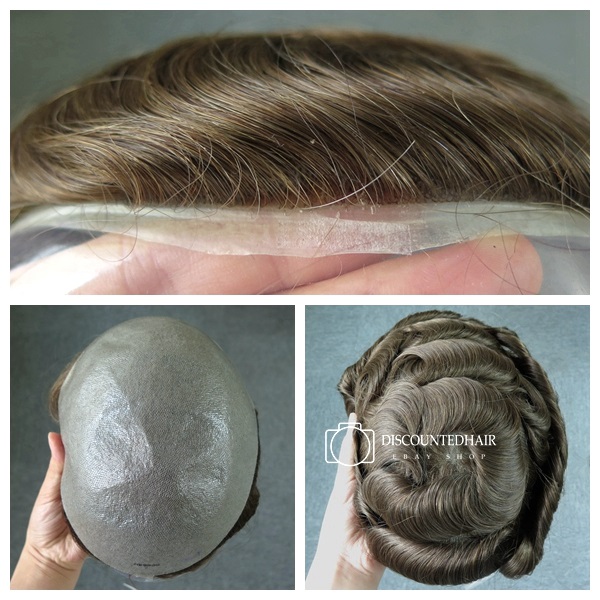 Mens Toupee Hair Replacement System Hairpiece Bio Thin Skin Human