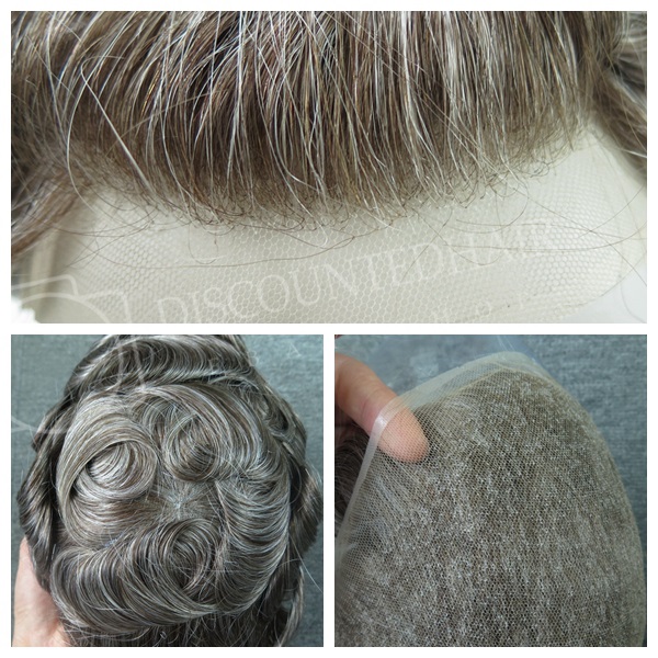 Natural Mens Toupee Hair Replacement Swiss Lace Bleach System Grey