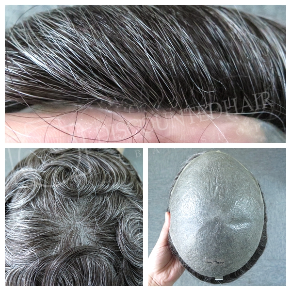 Natural Hairline Mens Micro Thin Skin V Loop Hair Replacement